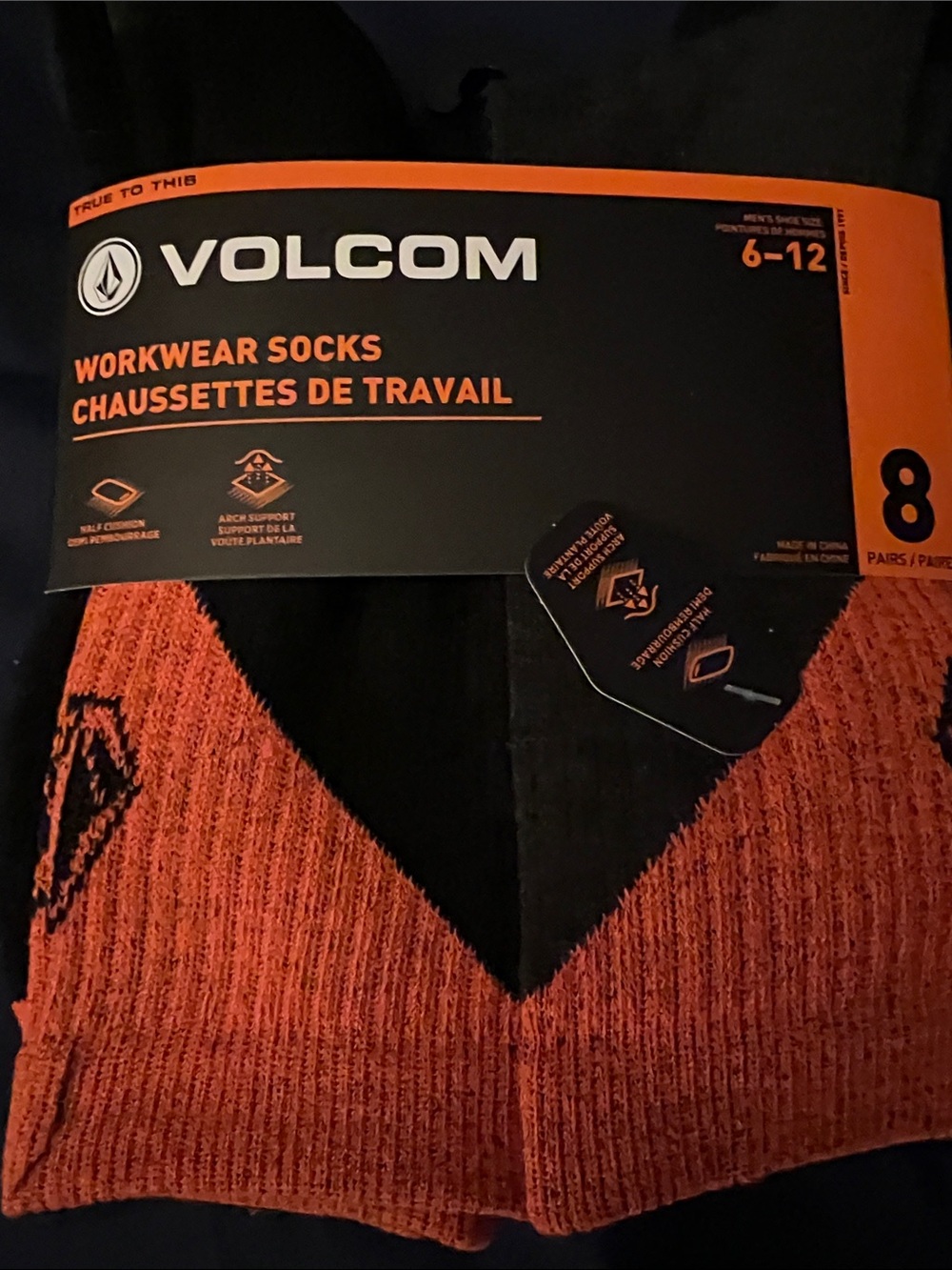 Volcom Men’s Orange and Black Workwear Socks